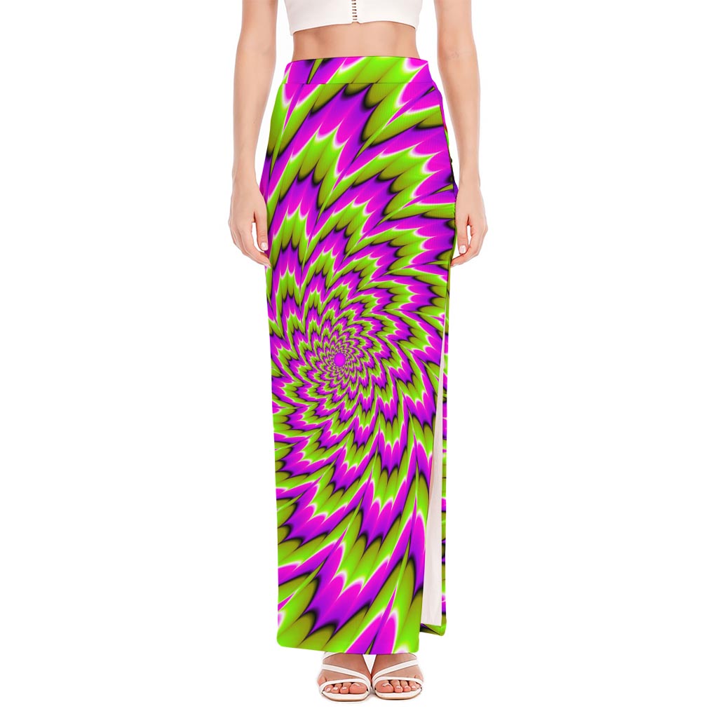 Green Explosion Moving Optical Illusion High Slit Maxi Skirt