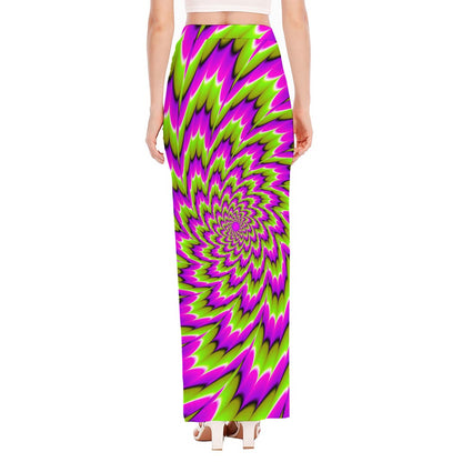 Green Explosion Moving Optical Illusion High Slit Maxi Skirt