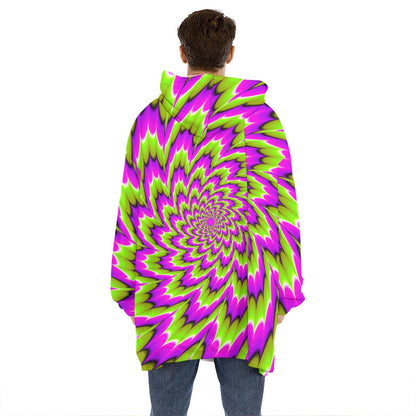 Green Explosion Moving Optical Illusion Hoodie Blanket