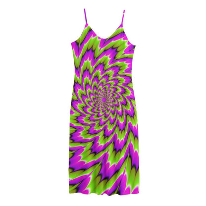 Green Explosion Moving Optical Illusion Jersey Midi Cami Dress