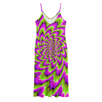 Green Explosion Moving Optical Illusion Jersey Midi Cami Dress