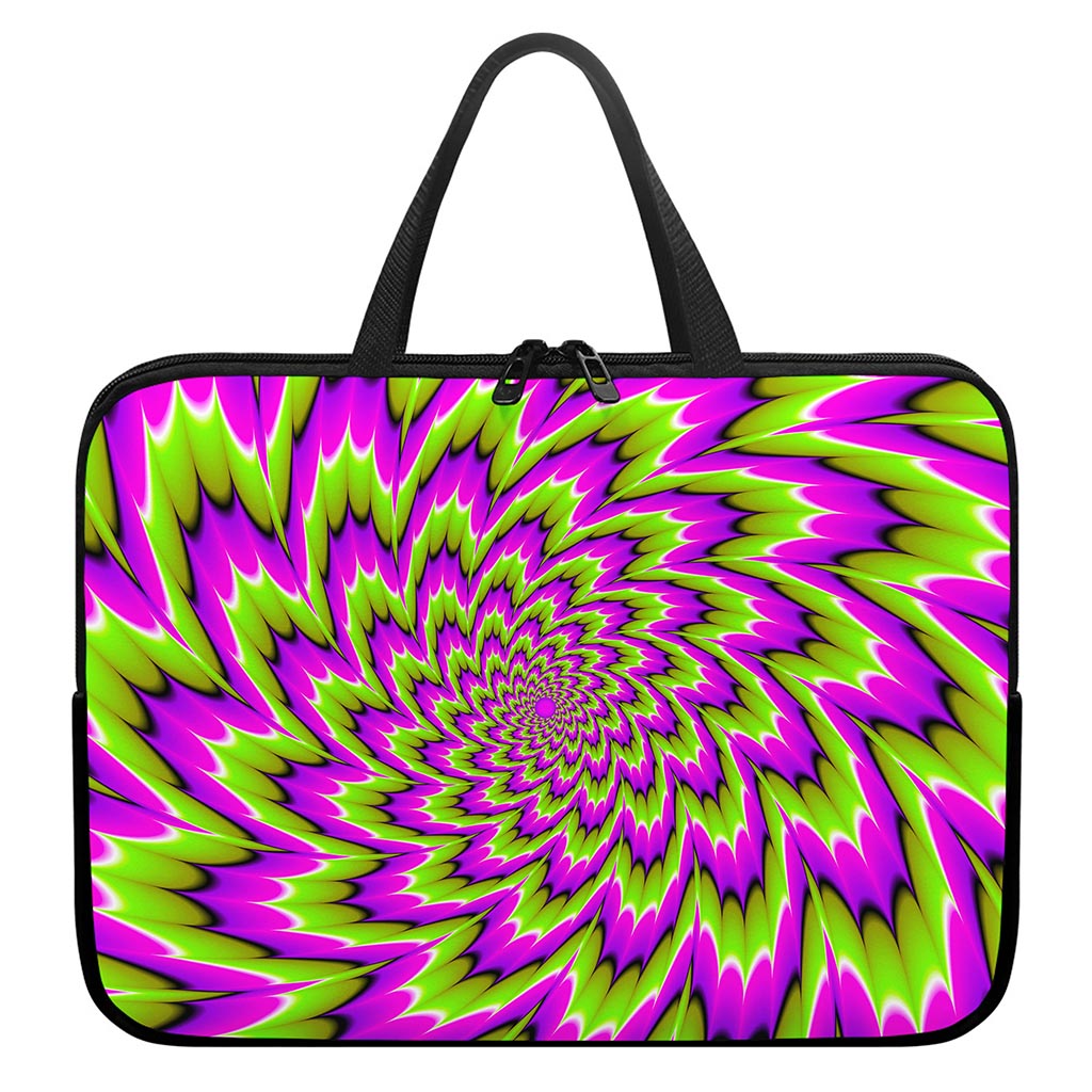 Green Explosion Moving Optical Illusion Laptop Sleeve With Handle