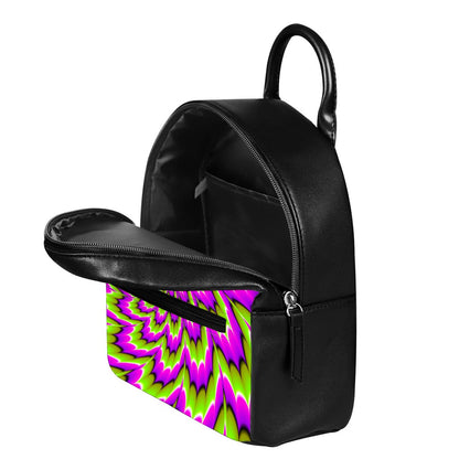 Green Explosion Moving Optical Illusion Leather Backpack