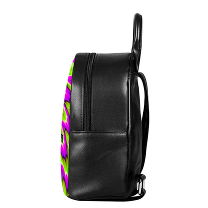 Green Explosion Moving Optical Illusion Leather Backpack