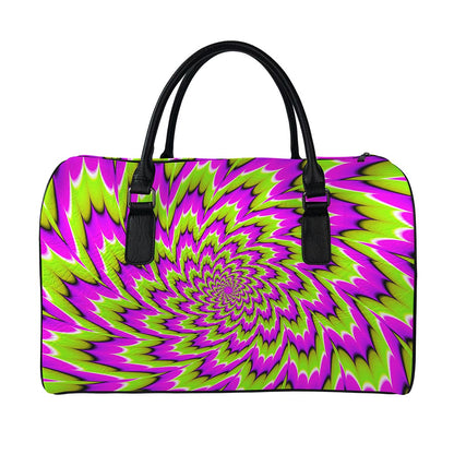 Green Explosion Moving Optical Illusion Leather Duffle Bag