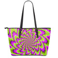 Green Explosion Moving Optical Illusion Leather Tote Bag With Zipper