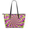Green Explosion Moving Optical Illusion Leather Tote Bag