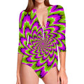 Green Explosion Moving Optical Illusion Long Sleeve Swimsuit