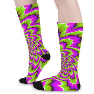 Green Explosion Moving Optical Illusion Long Socks