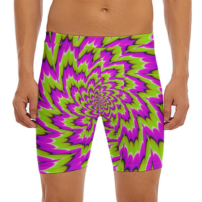 Green Explosion Moving Optical Illusion Men's Long Boxer Briefs
