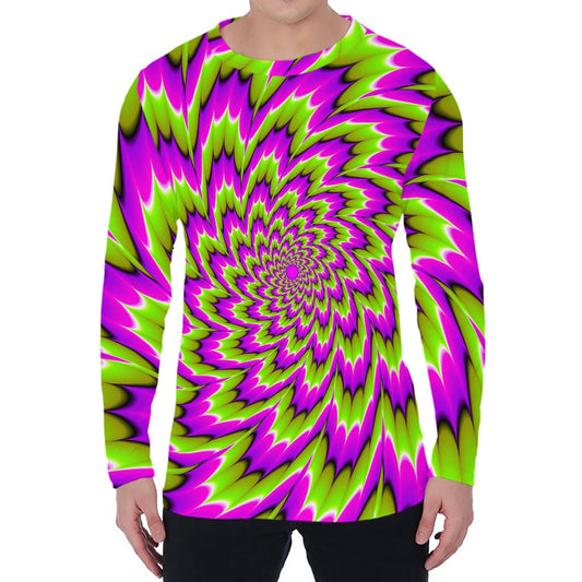 Green Explosion Moving Optical Illusion Men's Long Sleeve T-Shirt
