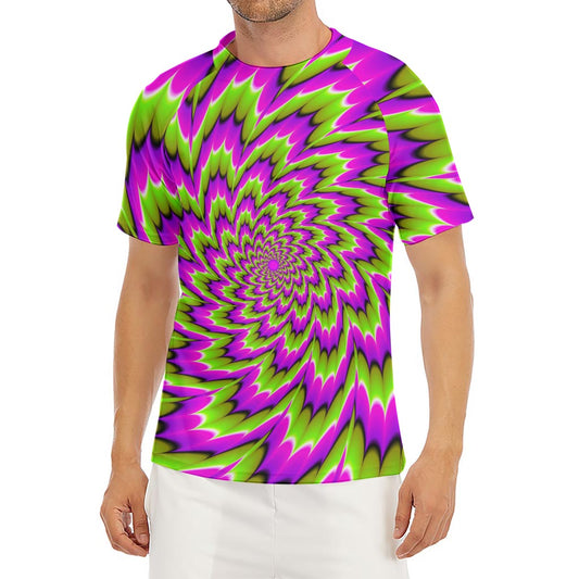 Green Explosion Moving Optical Illusion Men's Short Sleeve Rash Guard