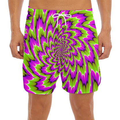 Green Explosion Moving Optical Illusion Men's Split Running Shorts