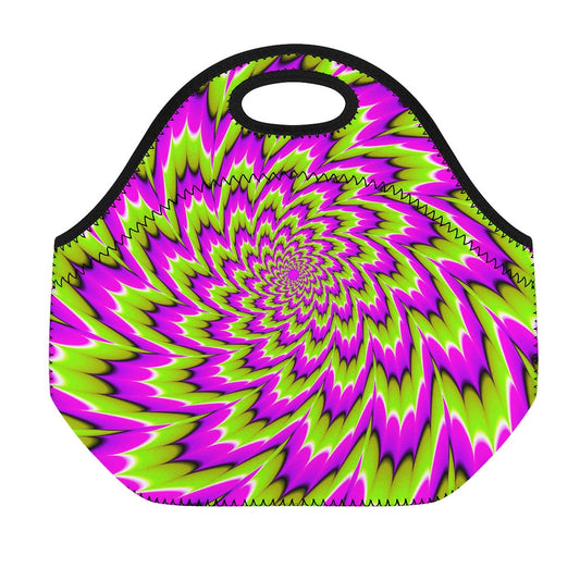 Green Explosion Moving Optical Illusion Neoprene Lunch Bag