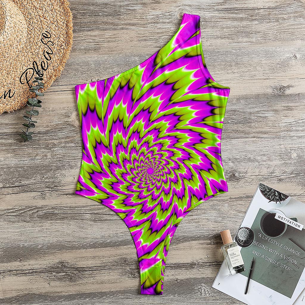 Green Explosion Moving Optical Illusion One Shoulder Bodysuit