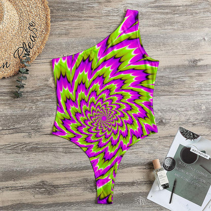Green Explosion Moving Optical Illusion One Shoulder Bodysuit