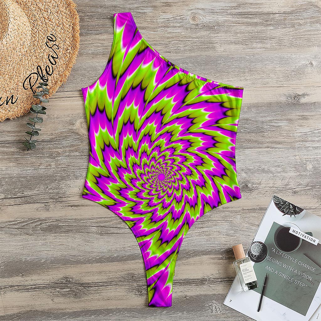 Green Explosion Moving Optical Illusion One Shoulder Bodysuit