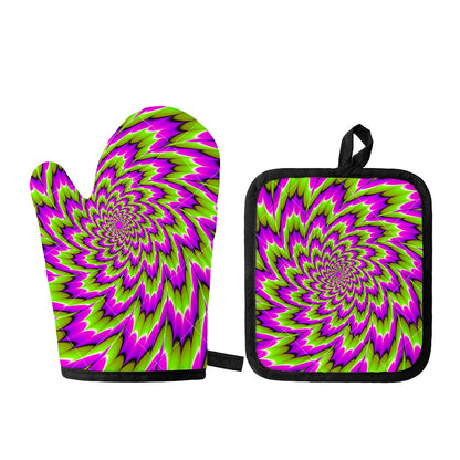 Green Explosion Moving Optical Illusion Oven Mitt And Pot Holder Set