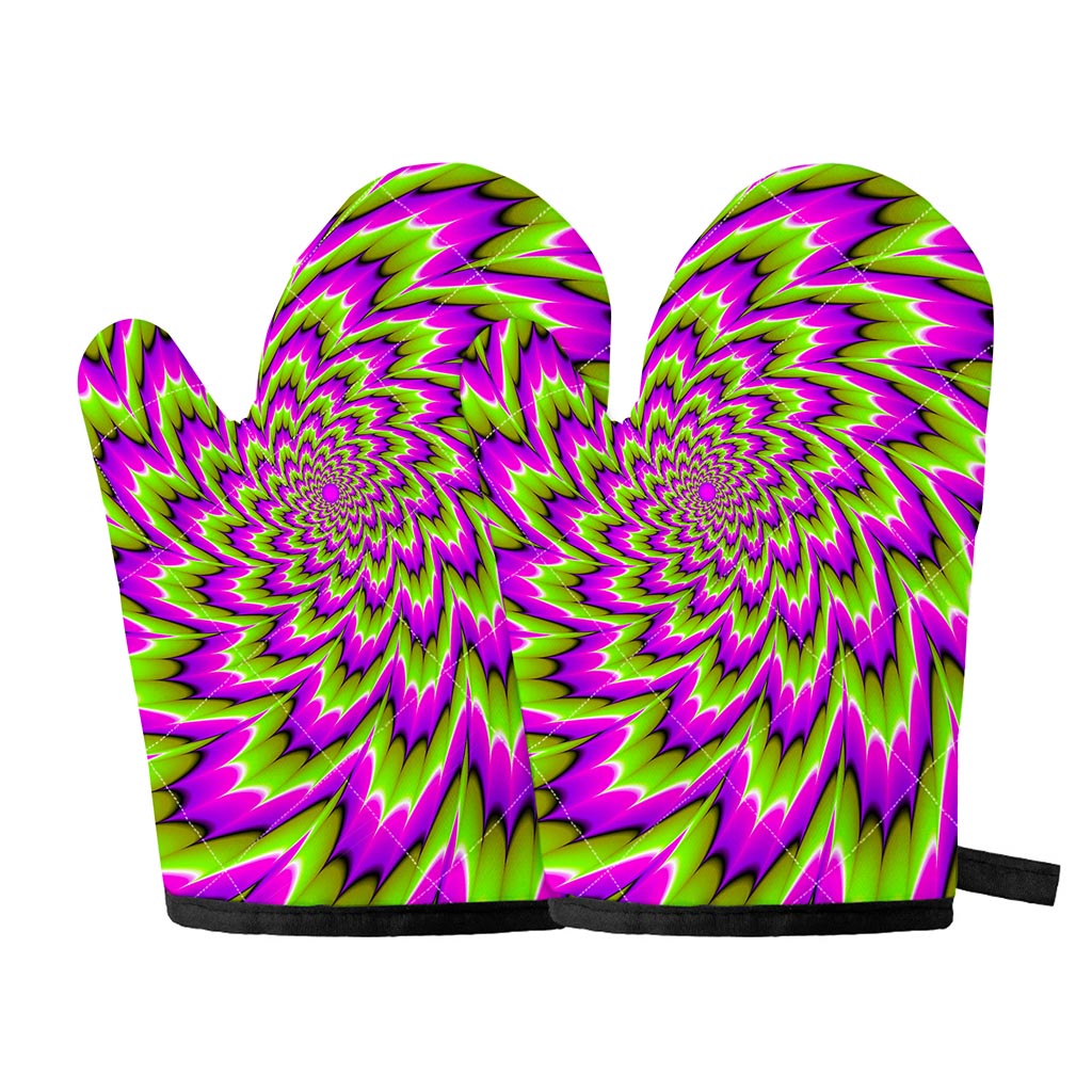 Green Explosion Moving Optical Illusion Oven Mitts