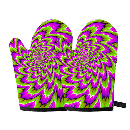 Green Explosion Moving Optical Illusion Oven Mitts
