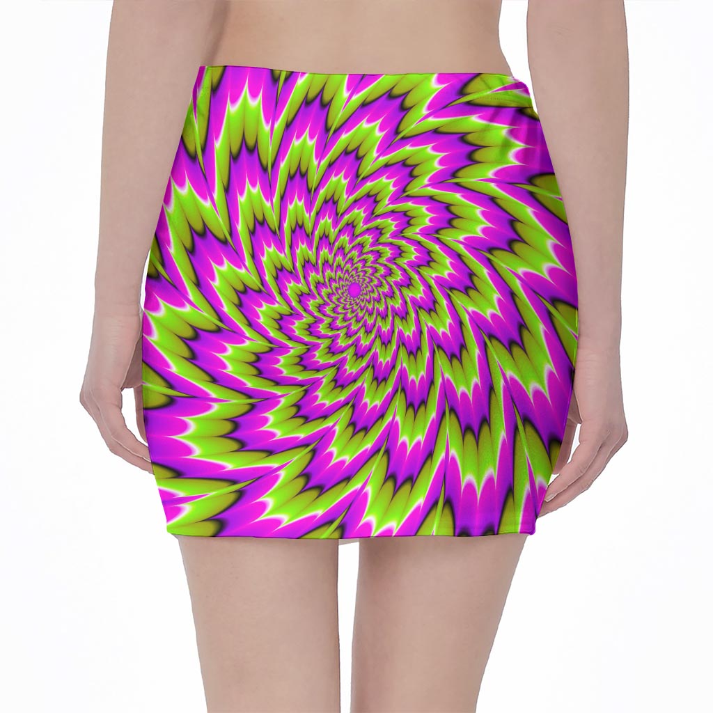 Green Explosion Moving Optical Illusion Pencil Mini Skirt