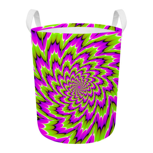 Green Explosion Moving Optical Illusion Round Laundry Basket