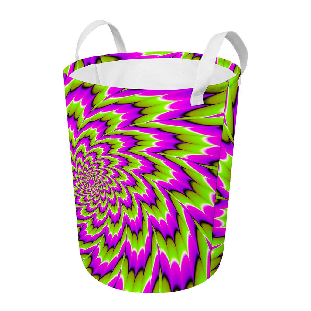 Green Explosion Moving Optical Illusion Round Laundry Basket