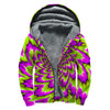 Green Explosion Moving Optical Illusion Sherpa Lined Zip Up Hoodie