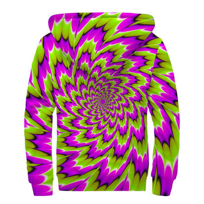Green Explosion Moving Optical Illusion Sherpa Lined Zip Up Hoodie