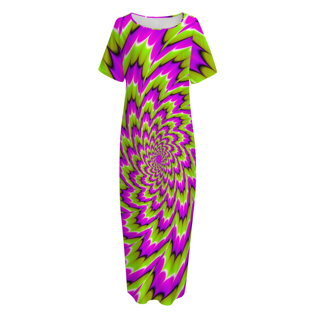 Green Explosion Moving Optical Illusion Short Sleeve Long Nightdress