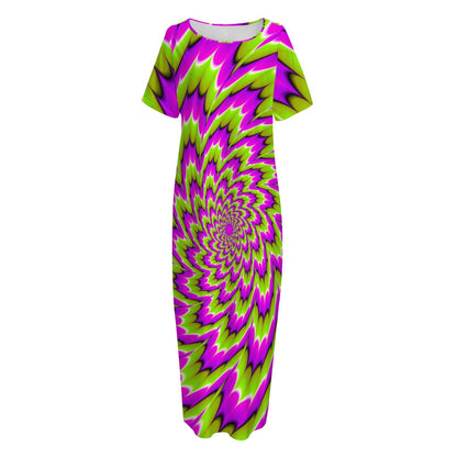 Green Explosion Moving Optical Illusion Short Sleeve Long Nightdress