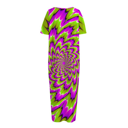 Green Explosion Moving Optical Illusion Short Sleeve Long Nightdress