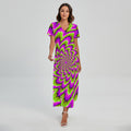 Green Explosion Moving Optical Illusion Short Sleeve Maxi Dress