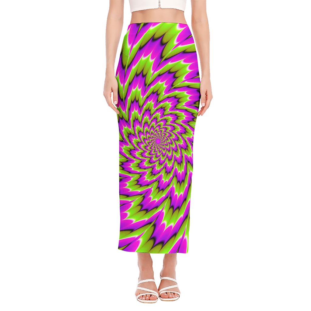 Green Explosion Moving Optical Illusion Side Slit Maxi Skirt