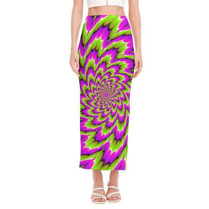 Green Explosion Moving Optical Illusion Side Slit Maxi Skirt