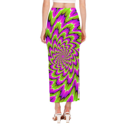 Green Explosion Moving Optical Illusion Side Slit Maxi Skirt