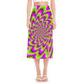 Green Explosion Moving Optical Illusion Side Slit Midi Skirt