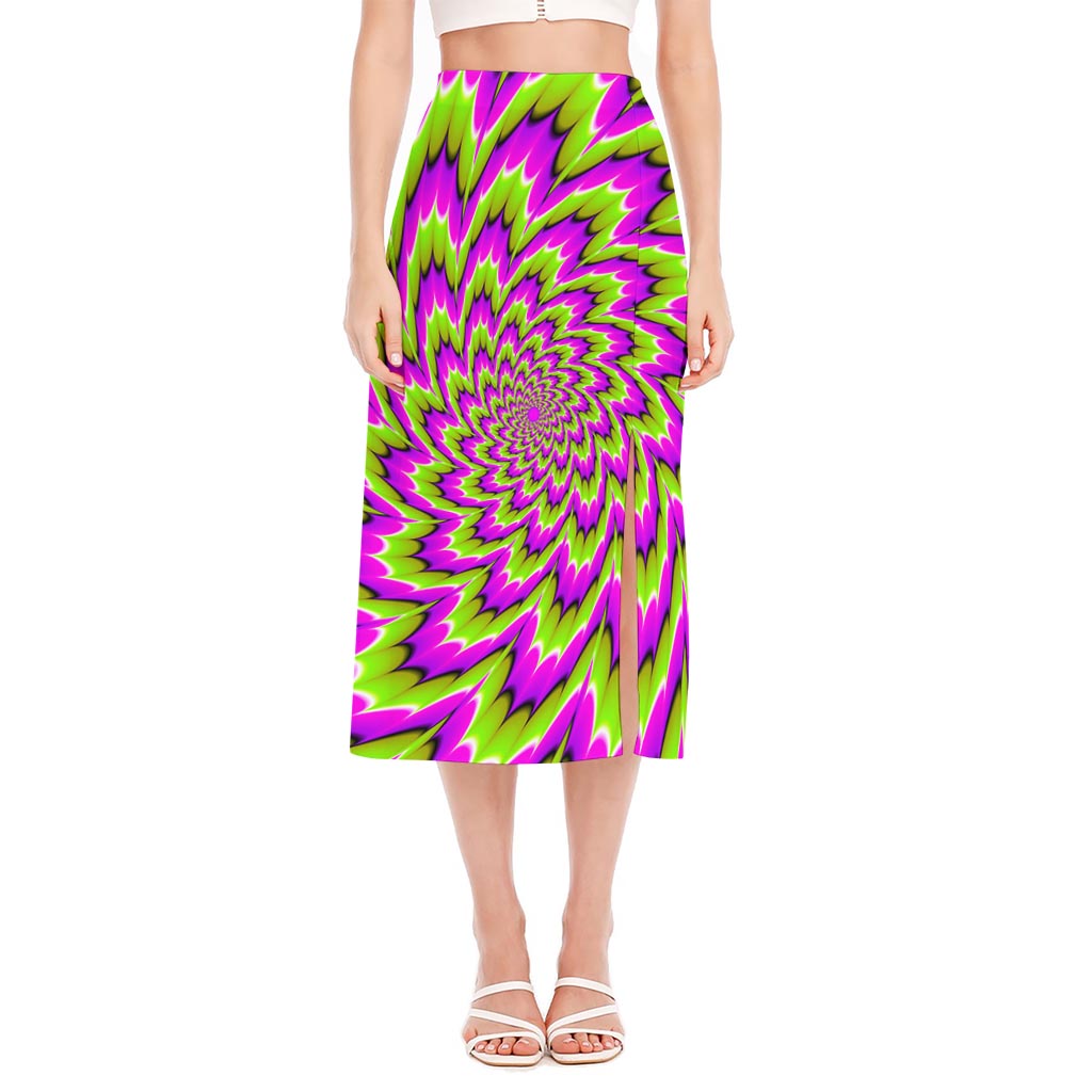Green Explosion Moving Optical Illusion Side Slit Midi Skirt