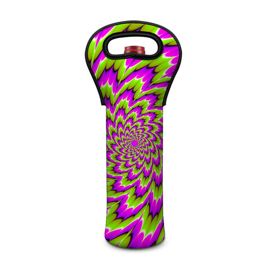 Green Explosion Moving Optical Illusion Single Neoprene Wine Tote