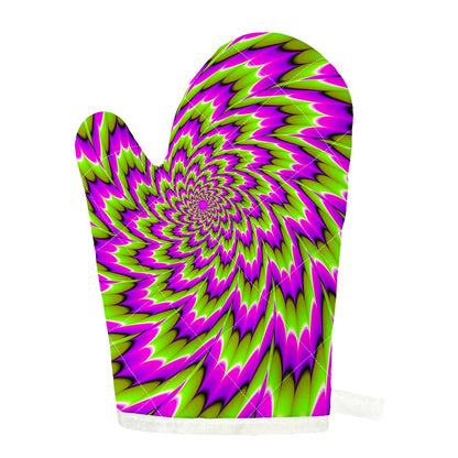 Green Explosion Moving Optical Illusion Single Oven Mitt
