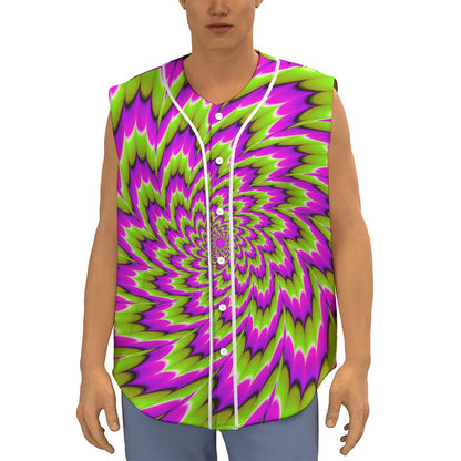 Green Explosion Moving Optical Illusion Sleeveless Baseball Jersey