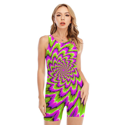 Green Explosion Moving Optical Illusion Sleeveless One Piece Swimsuit