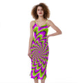 Green Explosion Moving Optical Illusion Slim Fit Midi Cami Dress