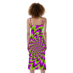 Green Explosion Moving Optical Illusion Slim Fit Midi Cami Dress