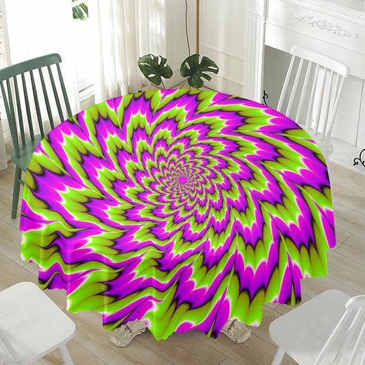 Green Explosion Moving Optical Illusion Waterproof Round Tablecloth