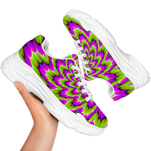 Green Explosion Moving Optical Illusion White Chunky Shoes