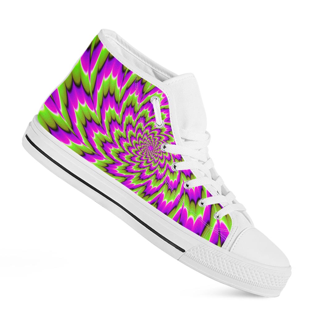 Green Explosion Moving Optical Illusion White High Top Sneakers