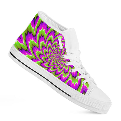 Green Explosion Moving Optical Illusion White High Top Sneakers