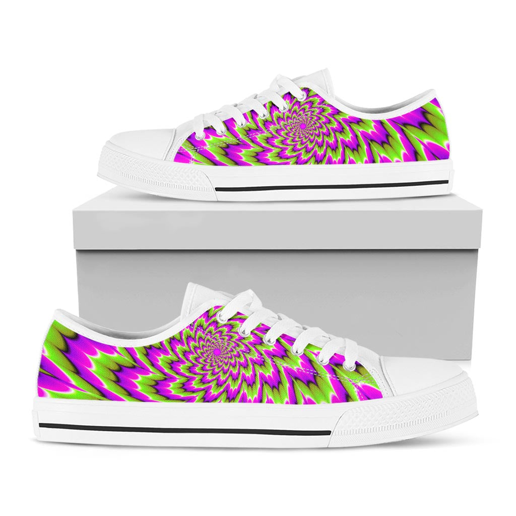 Green Explosion Moving Optical Illusion White Low Top Sneakers