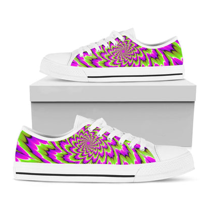 Green Explosion Moving Optical Illusion White Low Top Sneakers
